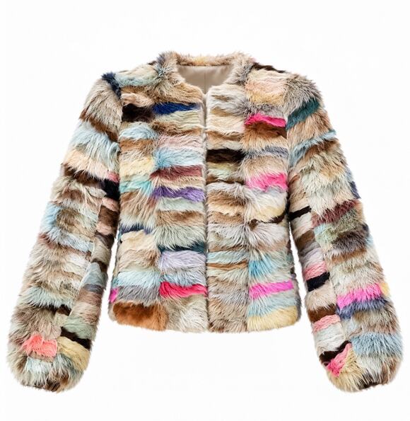 Vintage Jackets & Blazers - Vintage Fur Mosaic Patchwork Cropped Jacket Medium